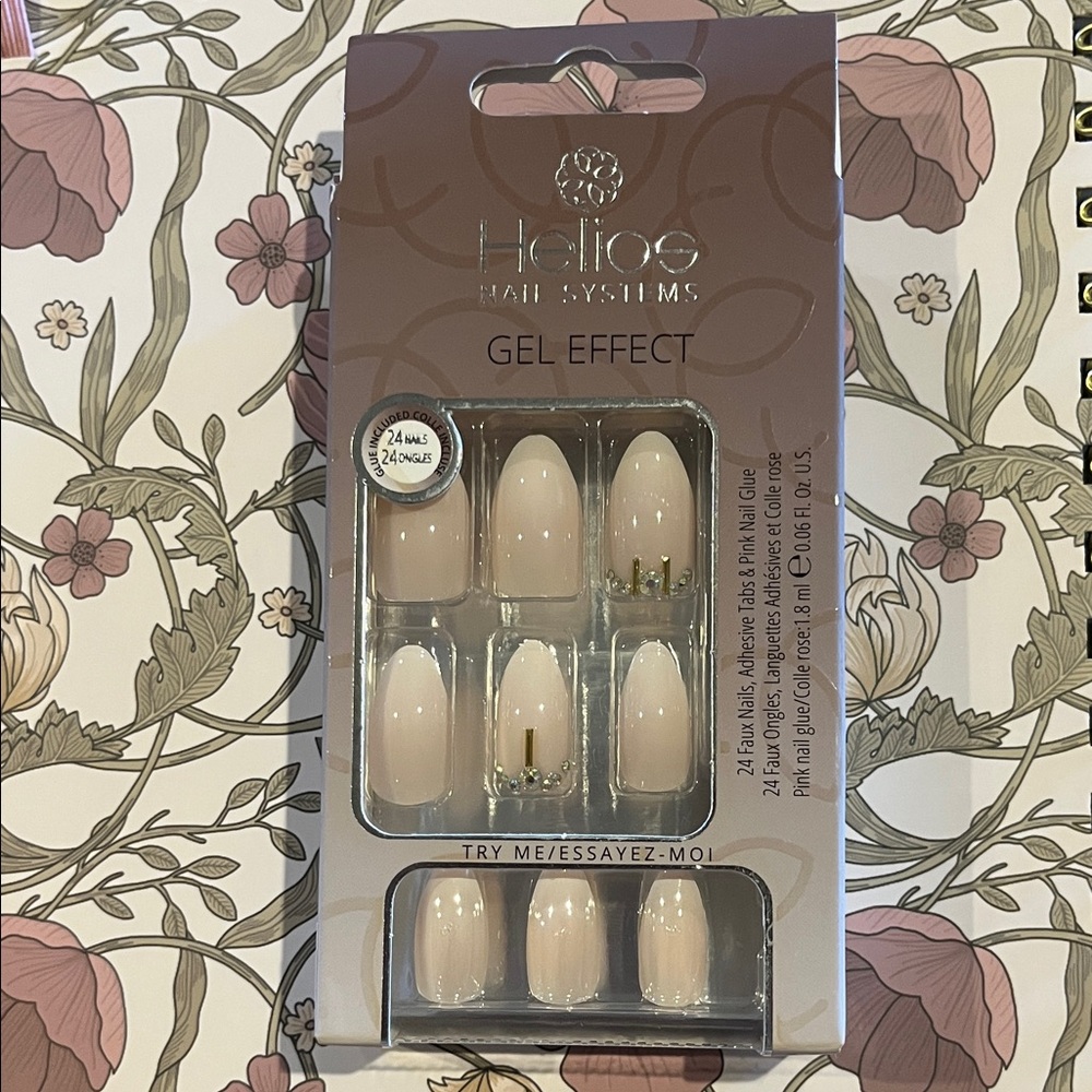 Helios Gel Effect Nail Set Cream jewel accents neutral adhesive tabs nail glue